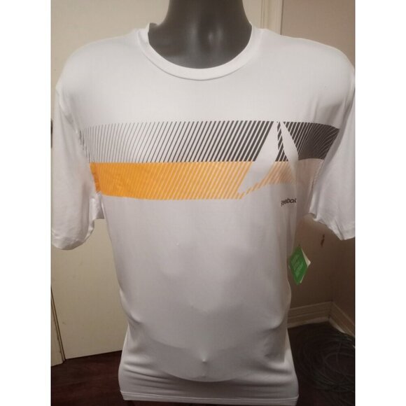 New NWT Reebok Men's Polyester T-Shirt White Crew Neck Logo S/S Graphic Large L - Picture 1 of 12